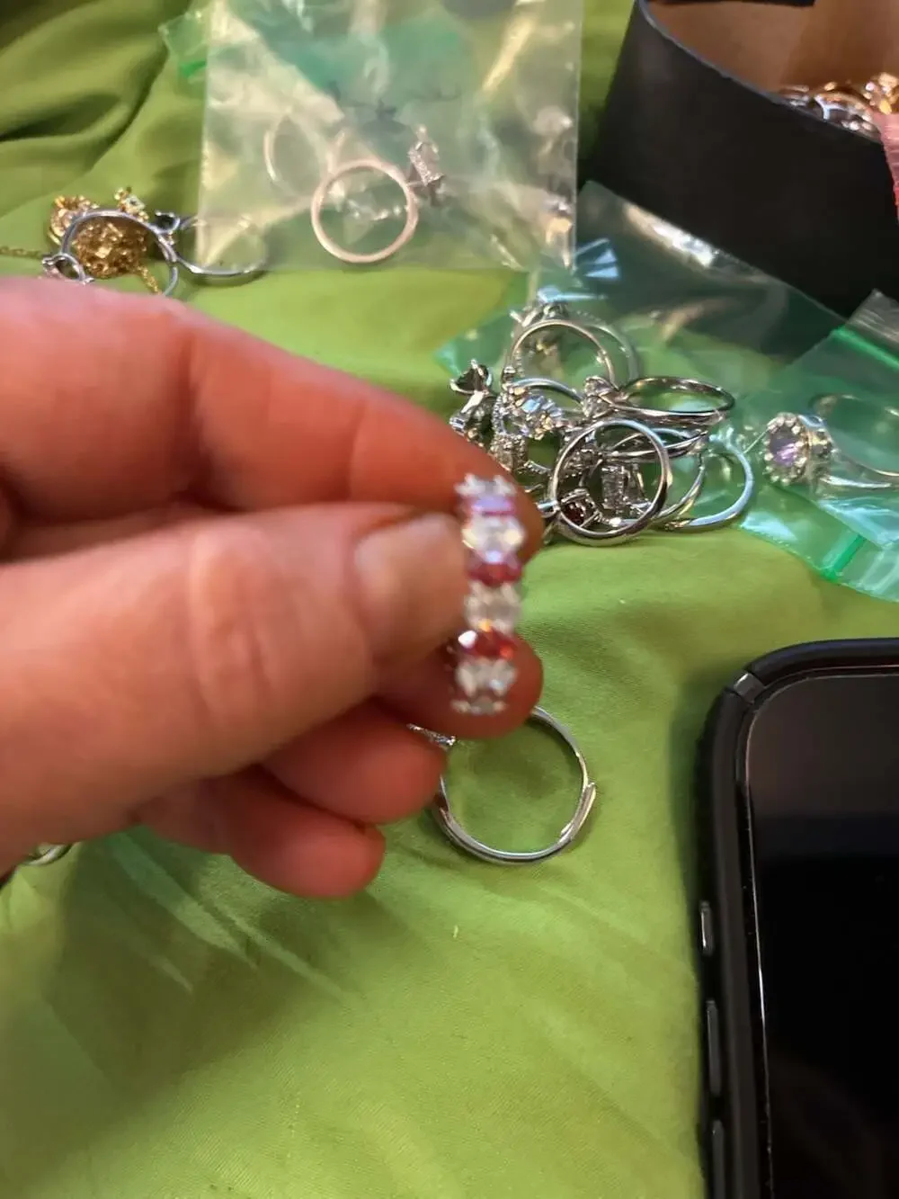 Red Garnet Round Halo Engagement Ring and Eternity Band Set